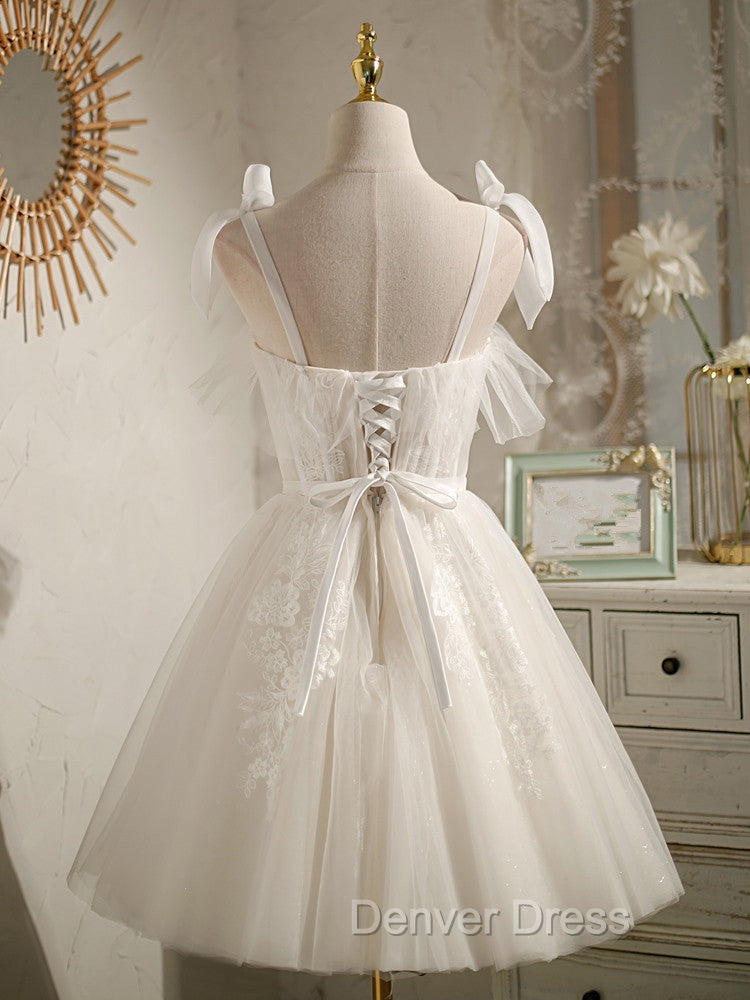 Chic Ivory Tulle Homecoming Dresses with Lace, Short Sweetheart Prom Dresses Secondary image