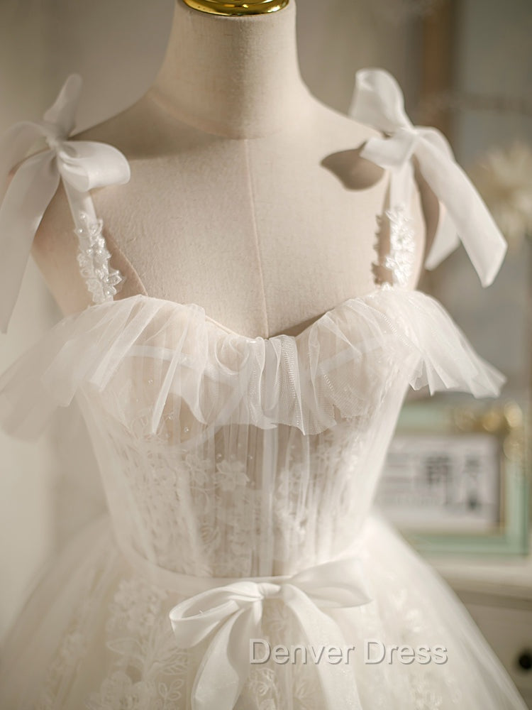 Chic Ivory Tulle Homecoming Dress with Lace, Short Sweetheart Prom Dresses