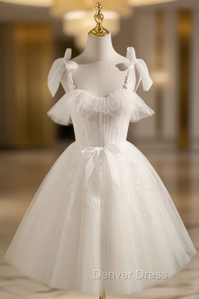 Chic Ivory Tulle Homecoming Dresses with Lace, Short Sweetheart Prom Dresses