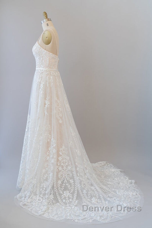 Chic Long A Line Sweetheart Spaghetti Strap Appliques Tulle Wedding Dresses Secondary image