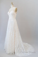 Chic Long A Line Sweetheart Spaghetti Strap Appliques Tulle Wedding Dresses