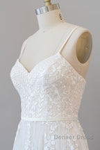 Chic Long A Line Sweetheart Spaghetti Strap Appliques Tulle Wedding Dresses