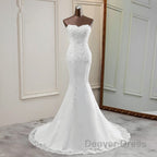 Chic Long Mermaid Strapless Lace Appliques Wedding Dresses