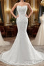 Chic Long Mermaid Strapless Lace Appliques Wedding Dresses
