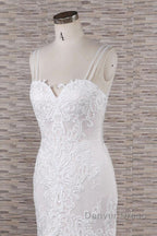 Chic Long Mermaid Sweetheart Spaghetti Strap Appliques Lace Wedding Dresses