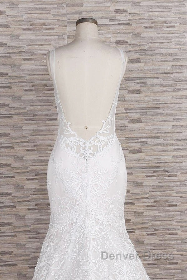 Chic Long Mermaid Sweetheart Spaghetti Strap Appliques Lace Wedding Dresses