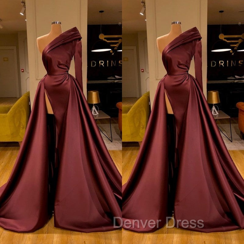 Chic Long Sleeve One Sleeve Prom Dresses With Split On Sale