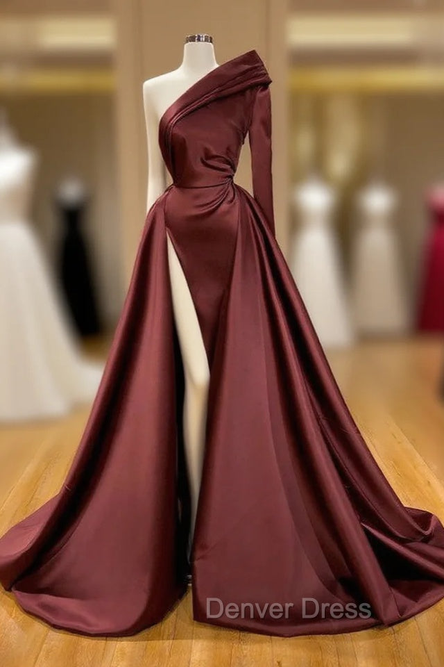 Chic Long Sleeve One Sleeve Prom Dresses With Split On Sale