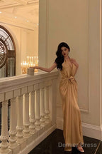 Chic Mermaid Halter Gold Long Ruffles Prom Dress Birthday Dresses