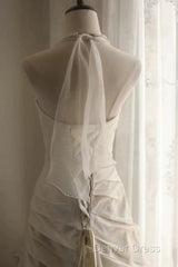 Chic Mermaid Halter Satin Ivory Long Wedding Dresses Bridal Dresses