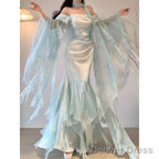 Chic Mermaid Spaghetti Straps Light Green Chiffon Long Prom Dress Birthday Dresses Birthday Outfits