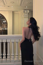 Chic Mermaid V Neckline Backless Black Slit Prom Dresses Birthday Outfits