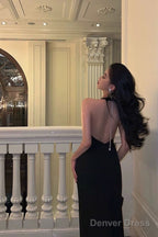 Chic Mermaid V Neckline Backless Black Slit Prom Dresses Birthday Outfits