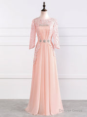 Chic O-neck Lace Sleeve Chiffon Long Mother Of The Bride Dresses Plus Size