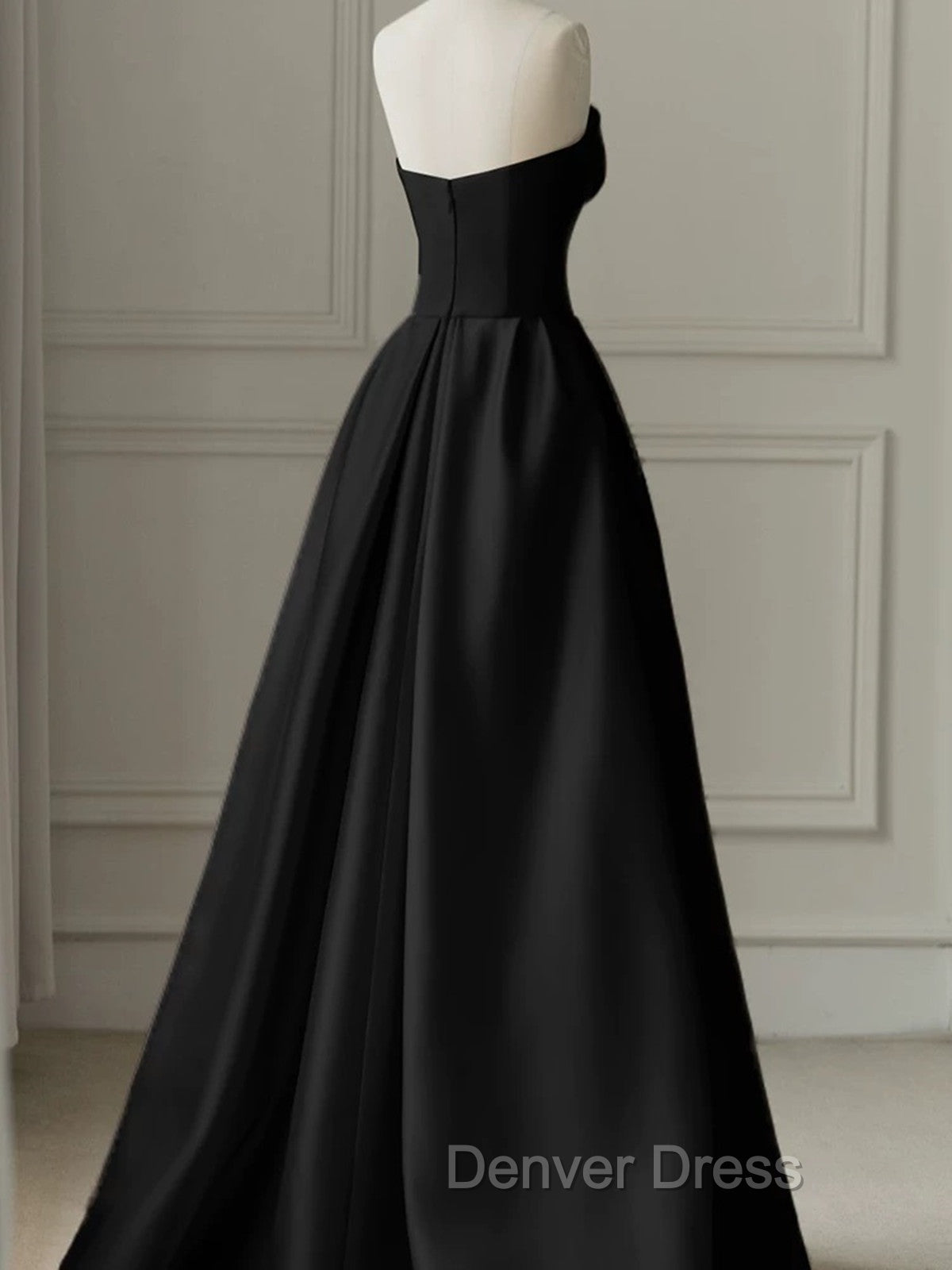Chic Pink and Black Satin with Tulle Prom Dress, A Line Long Prom Dresses