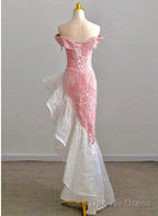 Chic Pink High Low Mermaid Off Shoulder Prom Dress, Pink Homecoming Dresses