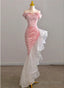 Chic Pink High Low Mermaid Off Shoulder Prom Dress, Pink Homecoming Dresses