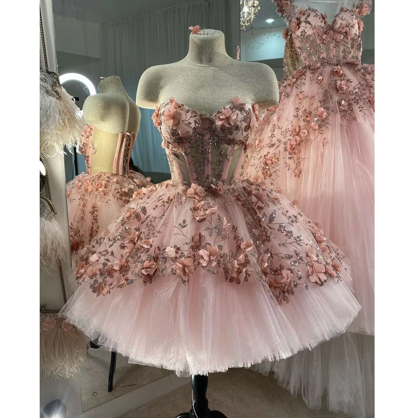 Chic Pink Prom Dresses Hand Made Flowers 18Th Birthday Outfits