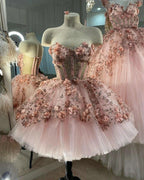 Chic Pink Prom Dresses Hand Made Flowers 18Th Birthday Outfits