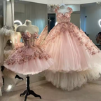 Chic Pink Prom Dresses Hand Made Flowers 18Th Birthday Outfits