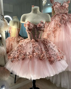 Chic Pink Prom Dresses Hand Made Flowers 18Th Birthday Outfits