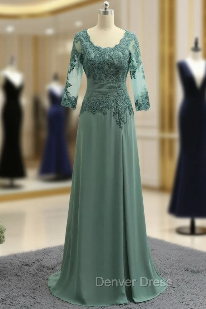 Chic Plus Size Green Mother Of The Bride Dresses A-line V-neck Chiffon Lace Wedding Party Dresses Main image