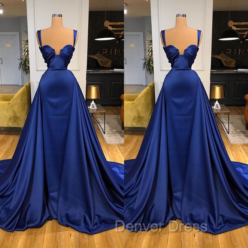 Chic Royal Blue Straps Sweetheart Prom Dresses Overskirt Long