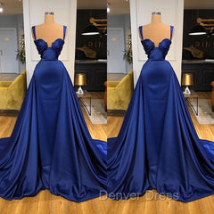 Chic Royal Blue Straps Sweetheart Prom Dresses Overskirt Long