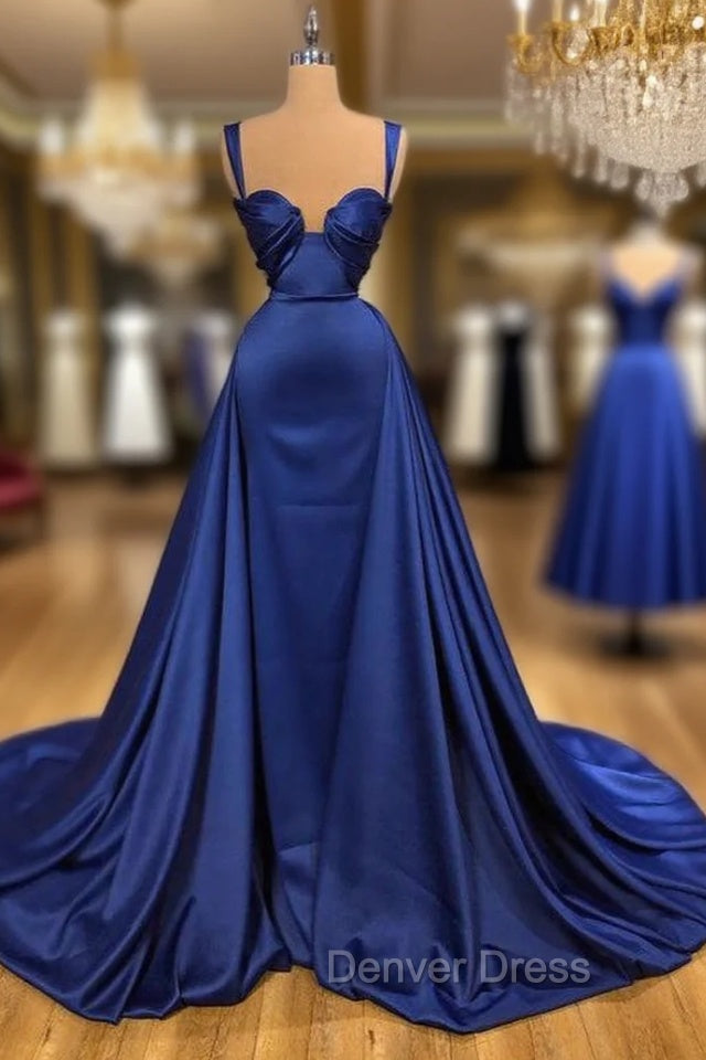 Chic Royal Blue Straps Sweetheart Prom Dresses Overskirt Long Main image