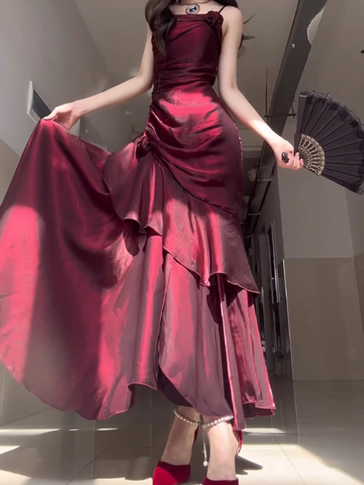 Chic Sheath Spaghetti Straps Burgundy Long Prom Dresses Birthday Outfits