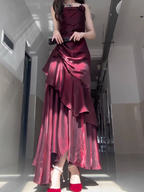Chic Sheath Spaghetti Straps Burgundy Long Prom Dresses Birthday Outfits