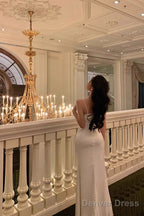 Chic Sheath Spaghetti Straps Long White Prom Dresses Birthday Outfits