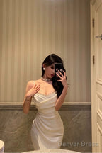 Chic Sheath Spaghetti Straps Long White Prom Dresses Birthday Outfits