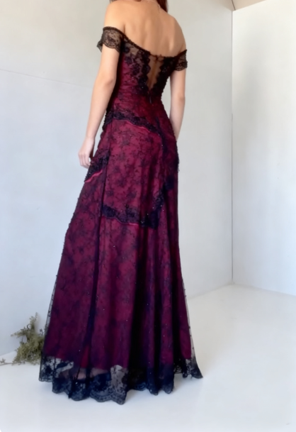 Chic Sheath Strapless Burgundy Tulle Evening Dresses Long Prom Dresses Secondary image