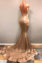 Chic Spaghetti Strap Gold Prom Dress, Sleeveless Prom Party Gowns