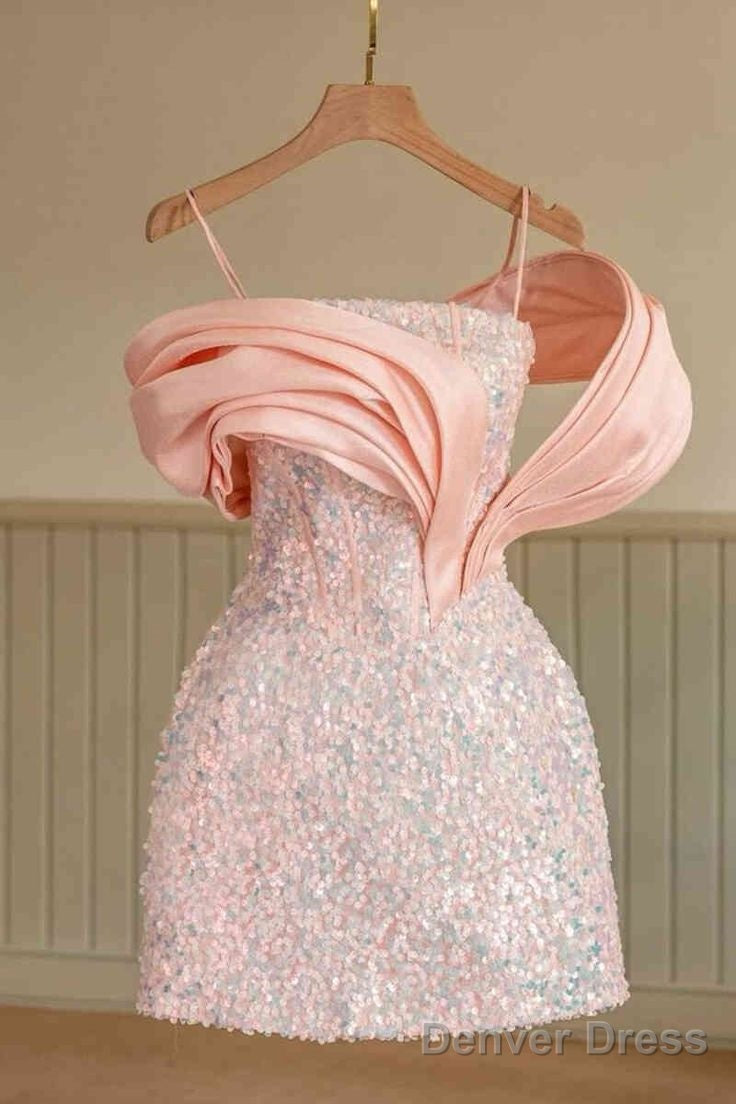 Chic Straps Pink Sequind Mini Homecoming Dresses 18Th Birthday Outfits Secondary image