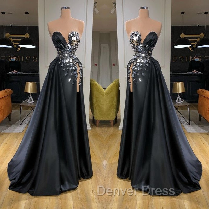 Chic Sweetheart Crystal Long Prom Dresses With Split Online Secondary image