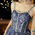 Chic Tulle Beaded Straps Knee Length Homecoming Dress Prom Dress, Short Formal Dress