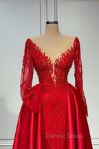 Chic V Neck Lace Prom Dresses Prom Gowns With Long Sleeves