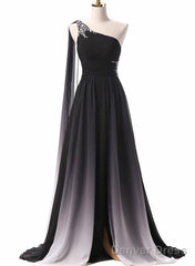 Chiffon A-Line Gradient One Shoulder Evening Dress, Chiffon Prom Dress Party Dress