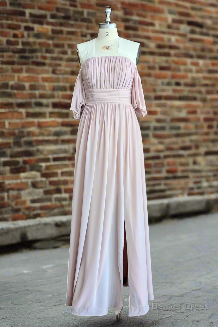 Chiffon Bridesmaid Dresses Long Off Shoulder Formal Gowns Ruffle Wedding Guest Dresses with Slit Main image