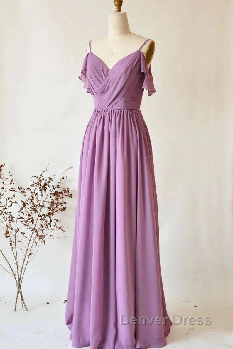 Chiffon Dusty Purple Wedding Guest Dresses Straps Long Bridesmaid Dresses Secondary image