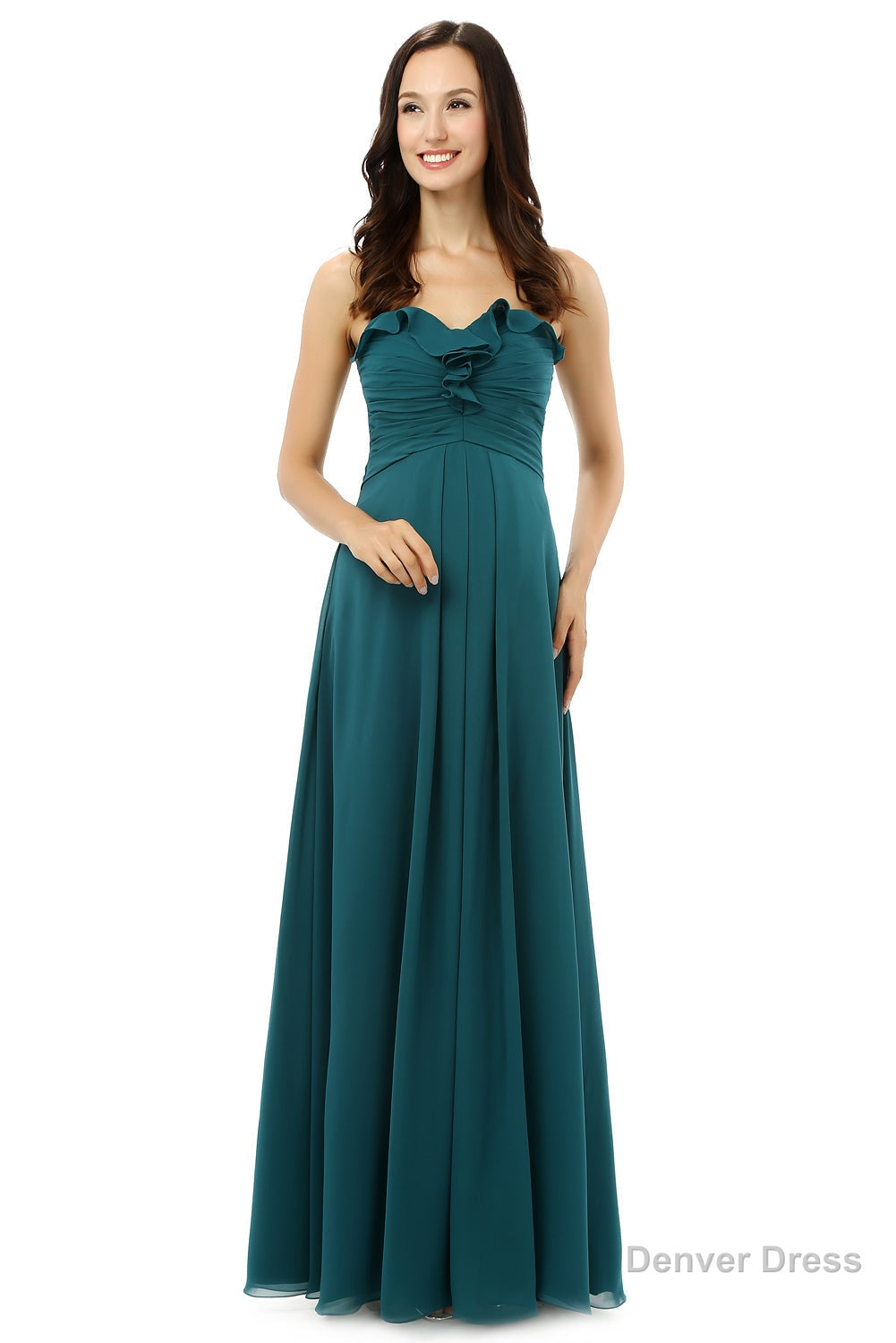 Chiffon Hunter Green Sweatheart Neck Long Bridesmaid Dresses Main image