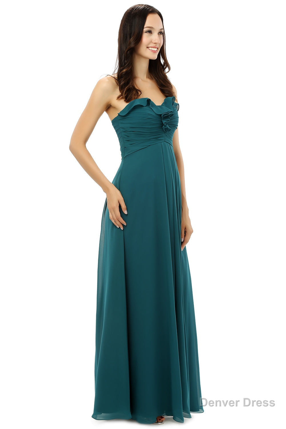 Chiffon Hunter Green Sweatheart Neck Long Bridesmaid Dresses Secondary image