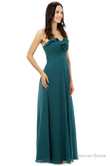 Chiffon Hunter Green Sweatheart Neck Long Bridesmaid Dresses