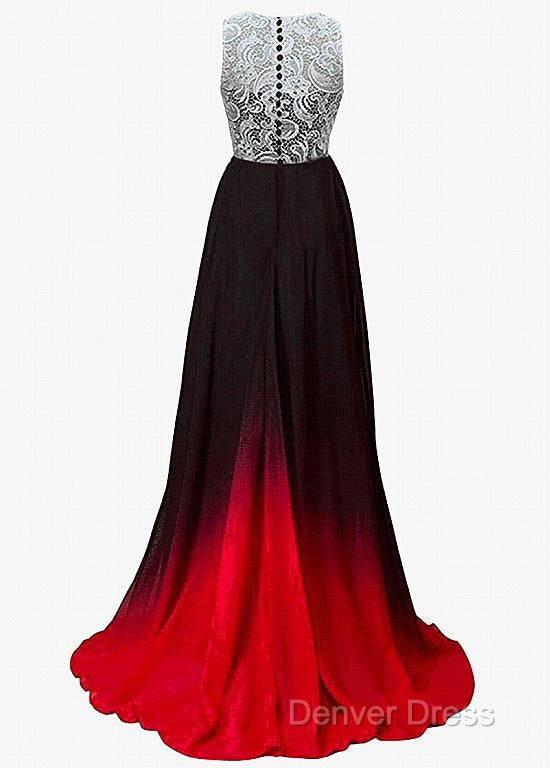 Chiffon Jewel Neckline Ombre A-Line Prom Dresses