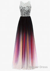 Chiffon Jewel Neckline Ombre A-Line Evening Dress