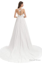 Chiffon Lace Spaghetti Straps Beading Wedding Dresses
