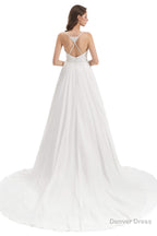 Chiffon Lace Spaghetti Straps Beading Wedding Dresses