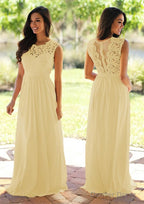 Chiffon Long/Floor-Length A-Line/Princess Sleeveless Bateau Zipper Prom Dresses With Appliqued